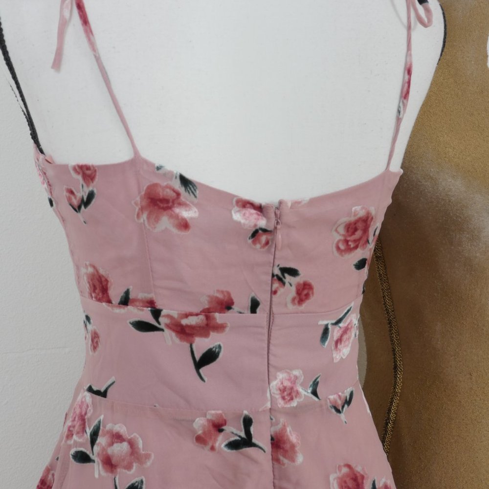 Tiger Mist Pink Velvet Roses Floral Tie Shoulder Strings SZ Small Mini Dress NWT - Picture 11 of 13